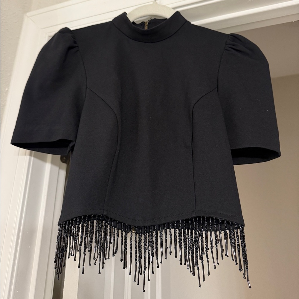 Anthropologie cropped beaded trim top